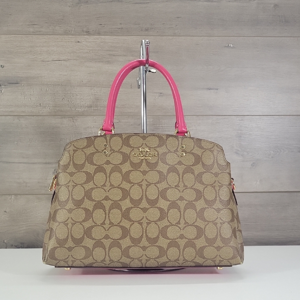 Coach 91495 Lillie Carryall Signature Canvas Leather Satchel Handbag Purse Tote